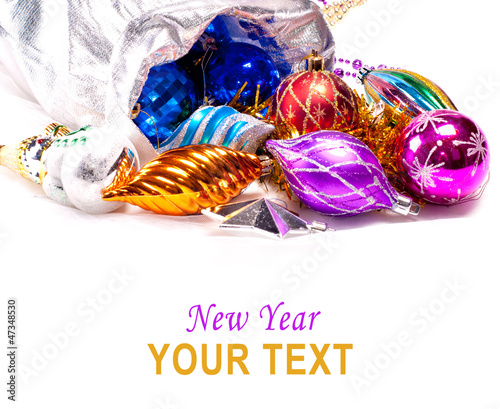 Photo: New year background with colorful decorations New year background with colorful decorations