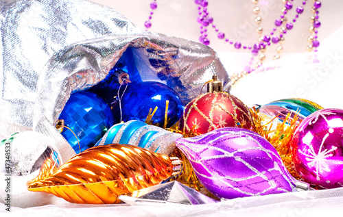 Photo: New year background with colorful decorations New year background with colorful decorations