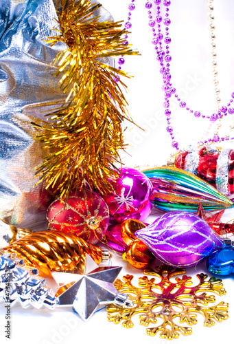 Photo: New year background with colorful decorations New year background with colorful decorations