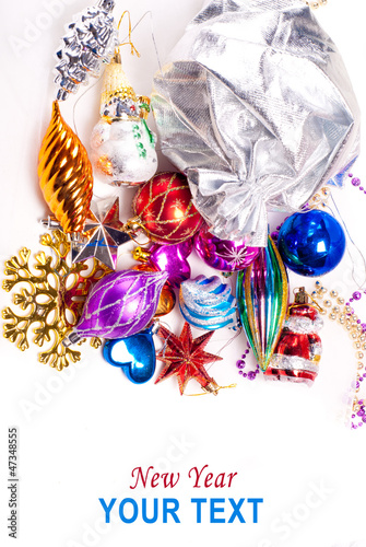 Photo: New year background with colorful decorations New year background with colorful decorations