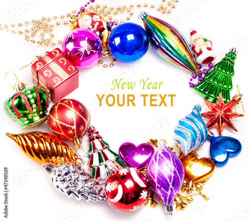 Photo: New year background with colorful decorations New year background with colorful decorations
