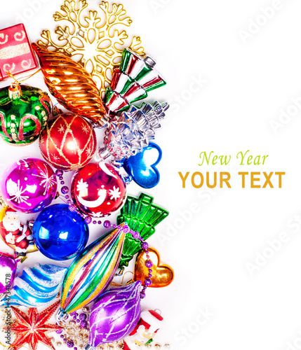 Photo: New year background with colorful decorations New year background with colorful decorations