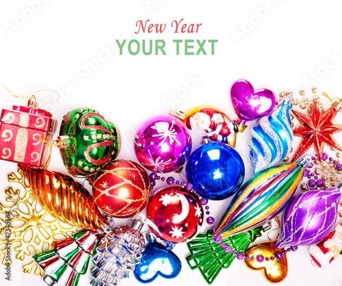 Photo: New year background with colorful decorations New year background with colorful decorations