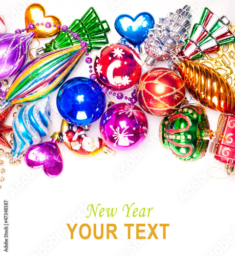 Photo: New year background with colorful decorations New year background with colorful decorations