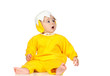 Adorable baby girl with chicken costume