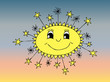 Smiling sun cartoon. Hand drawn illustration.