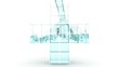 abstract pale blue liquid flowing in cube shaped structure