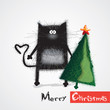 cat congratulates happy New Year and Christmas