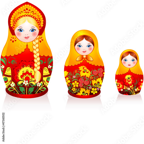 Vector: Three Russian tradition matryoshka dolls in hohloma style Three Russian tradition matryoshka dolls in hohloma style