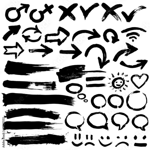 Vector: Collection of black grungy vector abstract hand-painted brush Collection of black grungy vector abstract hand-painted brush
