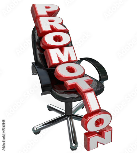 Illustration: Promotion Word Office Chair New Job Reponsibility Opportunity Promotion Word Office Chair New Job Reponsibility Opportunity