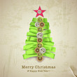Christmas card with creative christmas tree made of ribbons