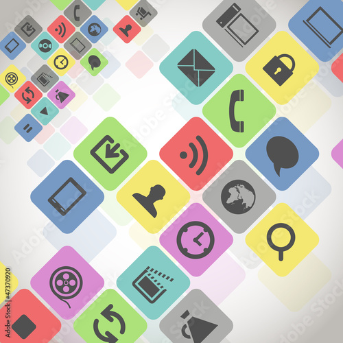 Vector: Modern media icons in color squares Modern media icons in color squares