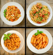 Various recipes of italian pasta