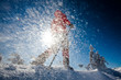 Hiker in winter mountains