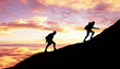 Climbing a mountain.