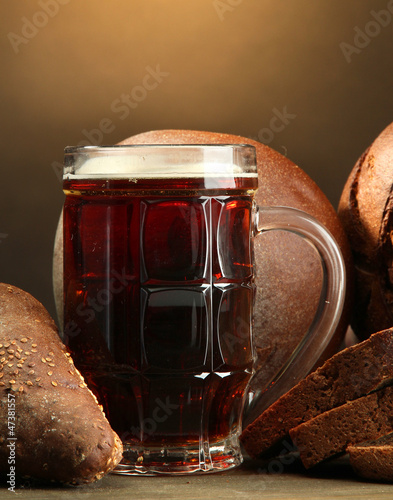 Photo: tankard of kvass and rye breads, tankard of kvass and rye breads,