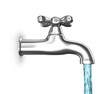Water tap with flowing water isolated on white