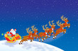 Illustration: Sleigh of Santa taking off in Christmas night sky Sleigh of Santa taking off in Christmas night sky