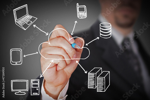 Illustration: Businessman drawing a Cloud Businessman drawing a Cloud