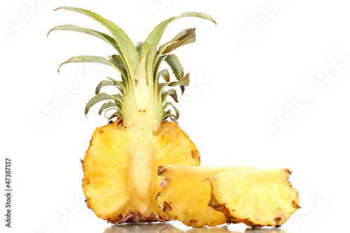 Photo: Sliced ripe pineapple isolated on white Sliced ripe pineapple isolated on white