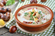 Deftige Maronensuppe mit Speck, Sahne und Croutons