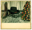 Photo: Vintage Cowboy christmas card.American background on old paper f Vintage Cowboy christmas card.American background on old paper f
