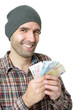 Lachender Mann mit Euros