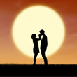 Illustration: Close up romantic couple by sunset silhouette Close up romantic couple by sunset silhouette