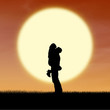 Illustration: Close up silhouette of couple by orange sunset Close up silhouette of couple by orange sunset