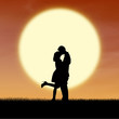 Illustration: Girl kiss guy on valentine sunset silhouette Girl kiss guy on valentine sunset silhouette
