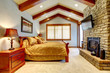 Luxury mountain home bathroom with stone fireplace.