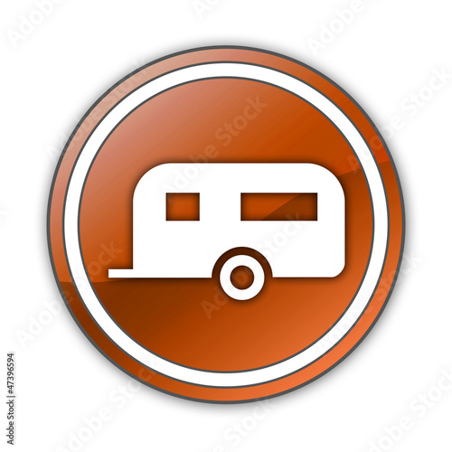 Illustration: Orange Glossy Button "Camping Trailer" Orange Glossy Button "Camping Trailer"