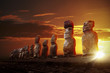 Mysterious stone statues at dramatic sunrise Mysterious stone statues at dramatic sunrise