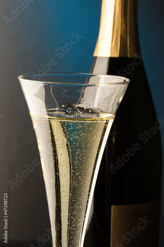 Photo: Sektglas mit Champagnerflasche Sektglas mit Champagnerflasche