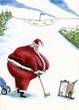 Fat Santa golfs with elf