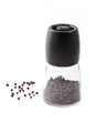 Black peppercorns and mill isolated on white background