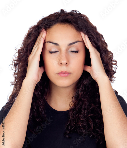 Photo: Brunette woman with headache Brunette woman with headache