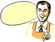 man wearing an apron with an empty speech bubble
