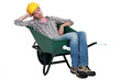 Woman asleep in wheelbarrow