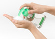 woman pressing the liquid soap to her hand.