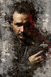 Artistic portrait with textured background, dangerous and armed