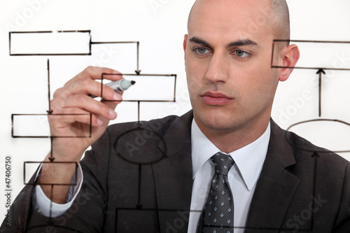 Photo: Bald man drawing flowchart Bald man drawing flowchart