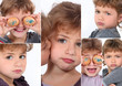 Little girl covering eyes with eggs