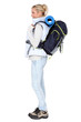female backpacker in profile