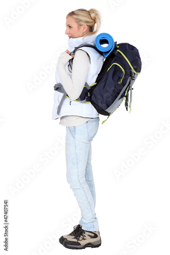Photo: female backpacker in profile female backpacker in profile
