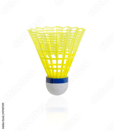 Photo: Yellow badminton on white background Yellow badminton on white background