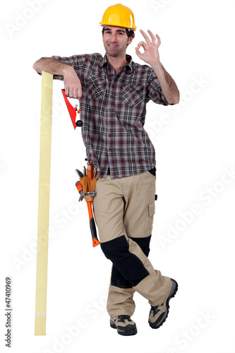 Photo: Satisfied laborer doing OK sign Satisfied laborer doing OK sign