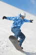 Snowboarder balances when lands after fly on snowboard