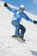Snowboarder balances when flies in jump on snowboard
